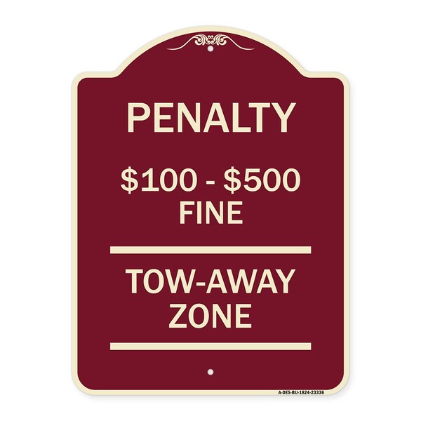 Penalty $100 $500 Fine Tow Away Zone Virginia Handicap Supplementary Alum, 24" x 18", BU-1824-23336